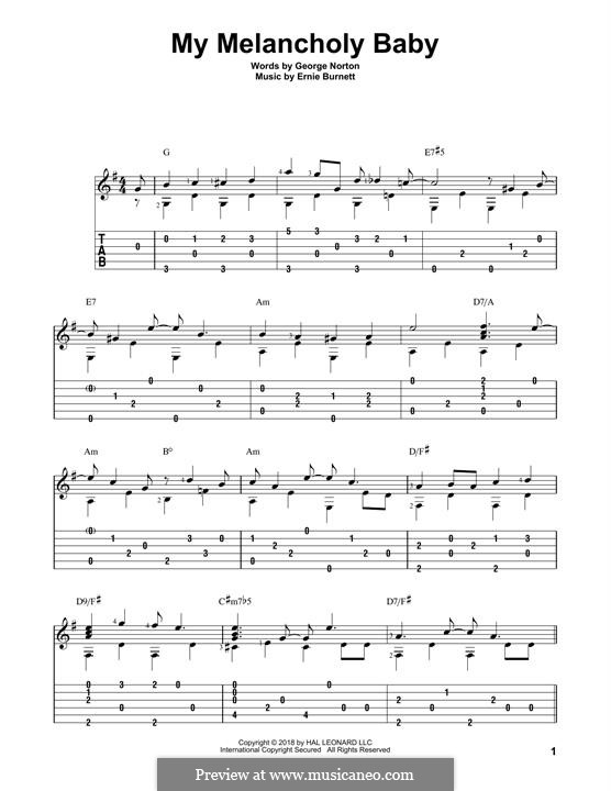 My Melancholy Baby: For guitar by Ernie Burnett