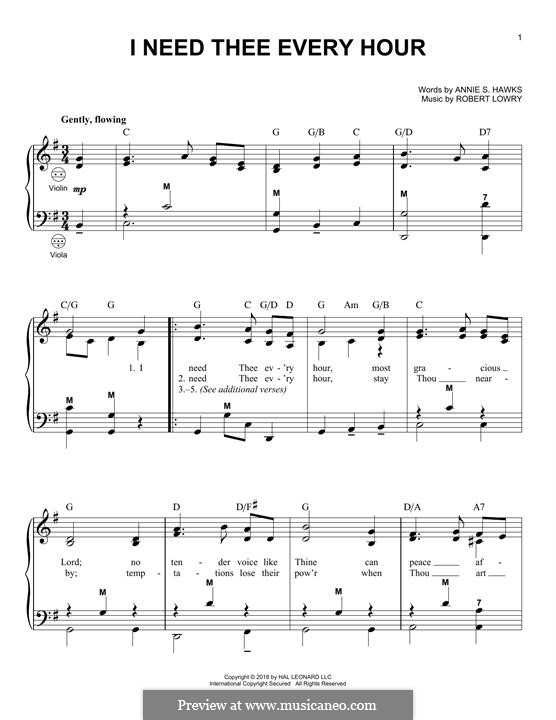 I Need Thee Every Hour: For accordion by Robert Lowry