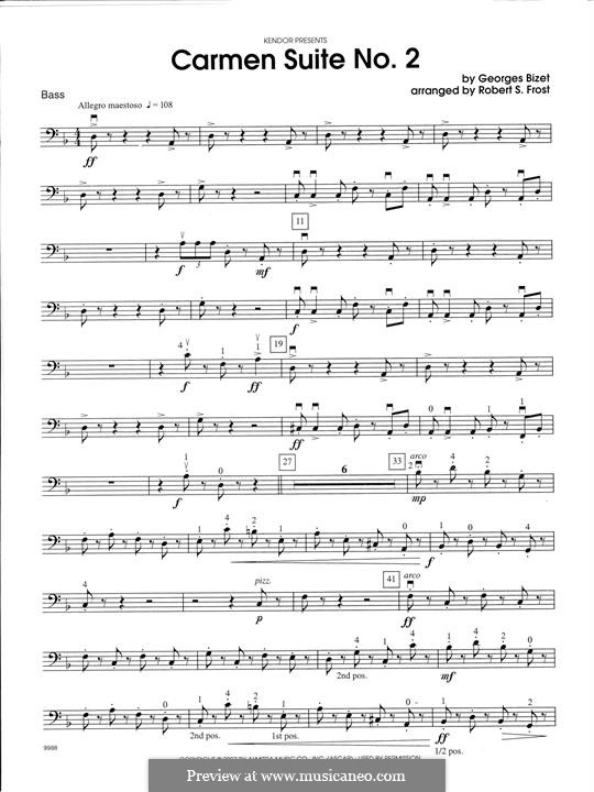 Second Suite: Chanson Du Toreador, La Garde Montante - Bass part by Georges Bizet