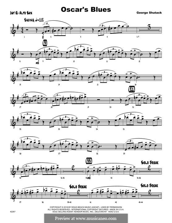 Oscar's Blues: 1st Eb Alto Saxophone part by George Shutack