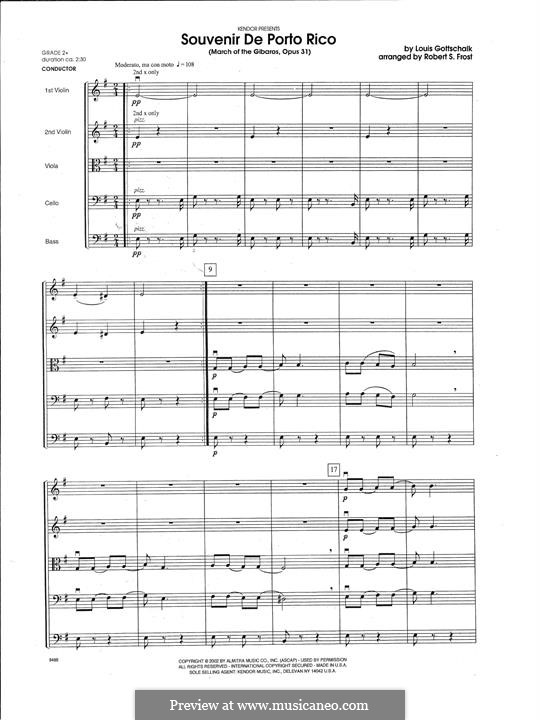 Souvenir de Porto Rico. Marche des Gibaros, Op.31: For strings – Full Score by Louis Moreau Gottschalk