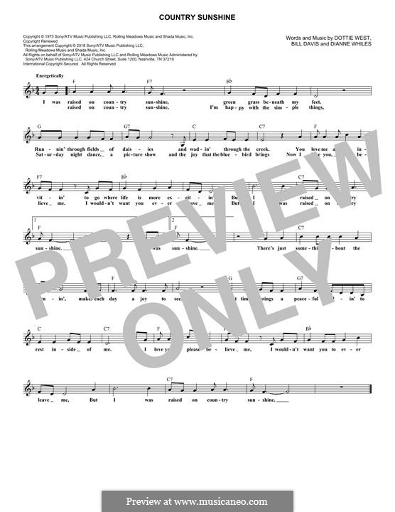 Country Sunshine (Dottie West): For keyboard by Billy Davis, Dianne Whiles
