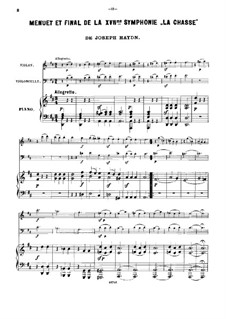 Symphony No.73 in D Major 'The Hunt', Hob.I/73: Movements III-IV, for violin, cello and piano by Joseph Haydn