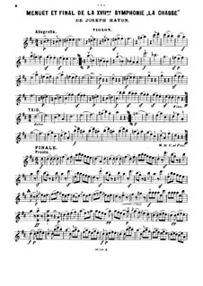 Symphony No.73 in D Major 'The Hunt', Hob.I/73: Movements III-IV, for violin, cello and piano – violin part by Joseph Haydn