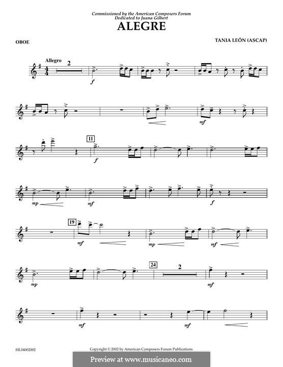 Alegre: Oboe (opt.) part by Tania Leon