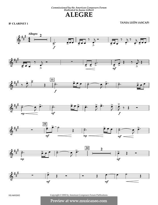 Alegre: Bb Clarinet 1 part by Tania Leon