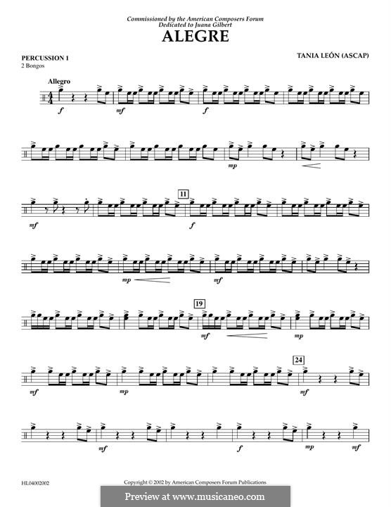 Alegre: Percussion 1 part by Tania Leon