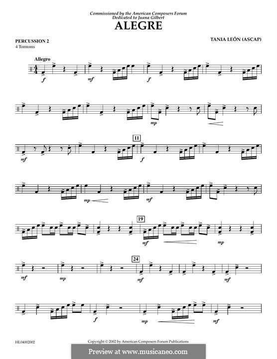Alegre: Percussion 2 part by Tania Leon