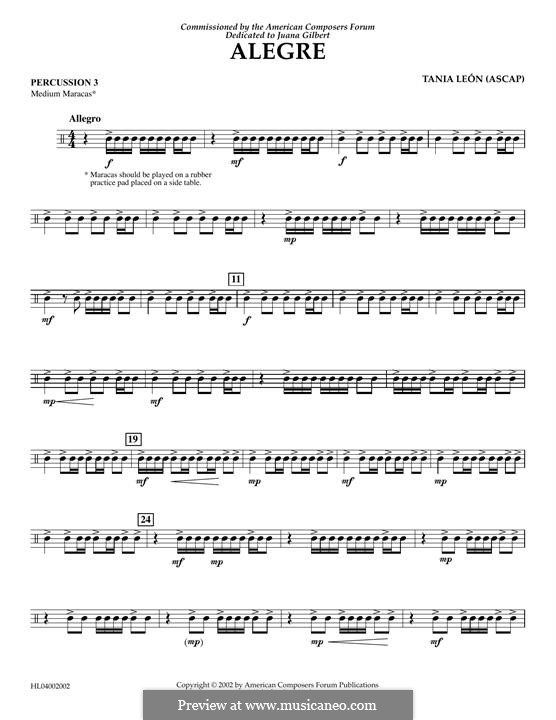 Alegre: Percussion 3 part by Tania Leon