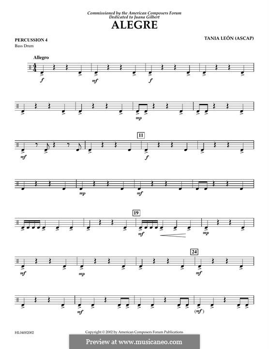 Alegre: Percussion 4 part by Tania Leon