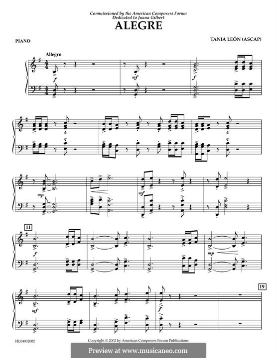 Alegre: Piano part by Tania Leon