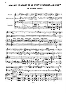 Symphony No.85 in B Flat Major 'The Queen', Hob.I/85: Movements II-III, for violin, cello and piano by Joseph Haydn