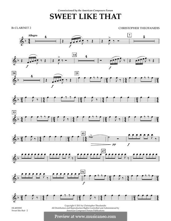 Sweet like that: Bb Clarinet 2 part by Christopher Theofanidis