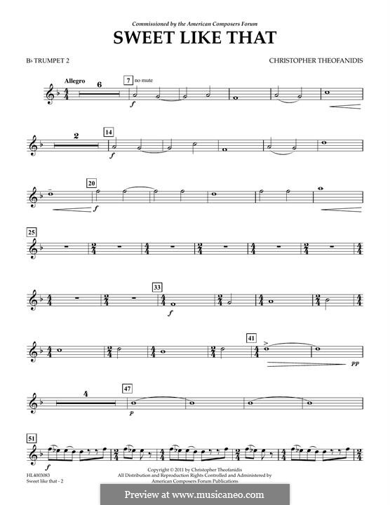 Sweet like that: Bb Trumpet 2 part by Christopher Theofanidis