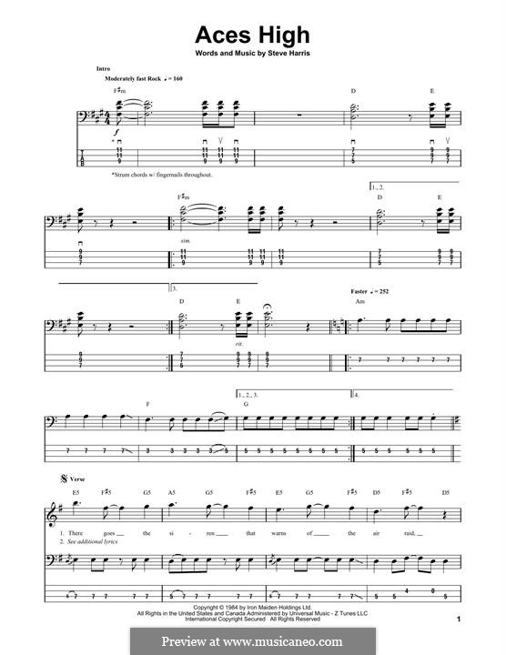 Aces High (Iron Maiden): For bass guitar by Steve Harris