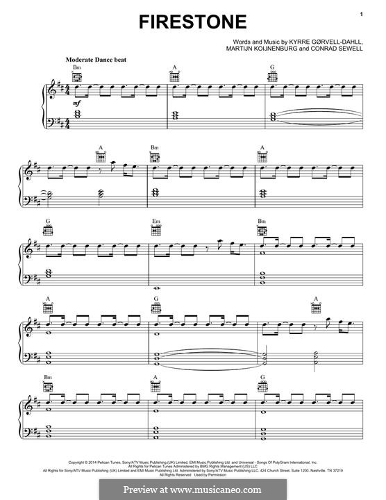 Firestone (Kygo): For voice and piano (or guitar) by Conrad Sewell, Kyrre Goervell-Dahll, Martijn Konijnenburg