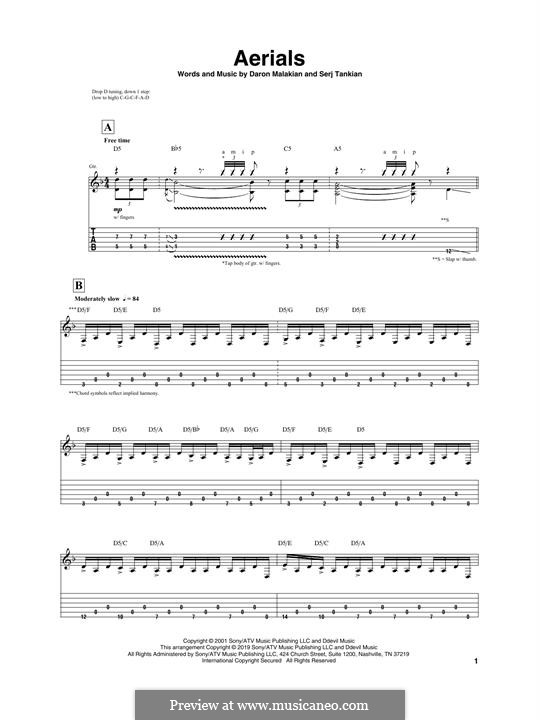 Aerials (System of a Down): For guitar by Daron Malakian, Serj Tankian