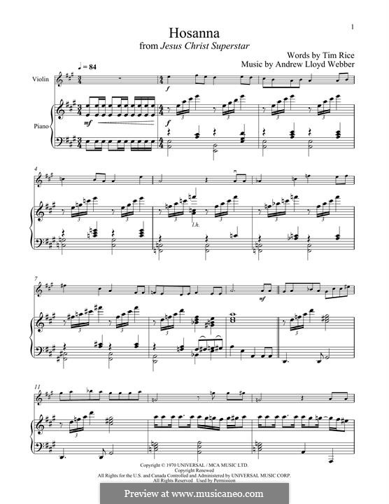 Hosanna (from Jesus Christ Superstar): For violin and piano by Andrew Lloyd Webber