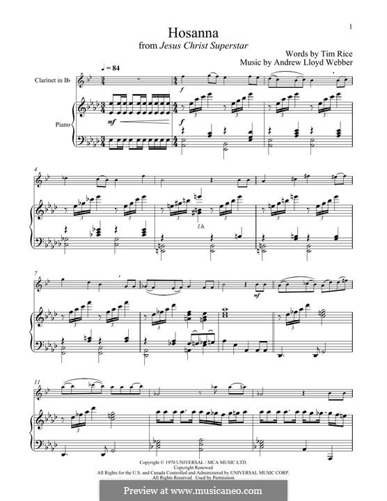 Hosanna (from Jesus Christ Superstar): For clarinet and piano by Andrew Lloyd Webber