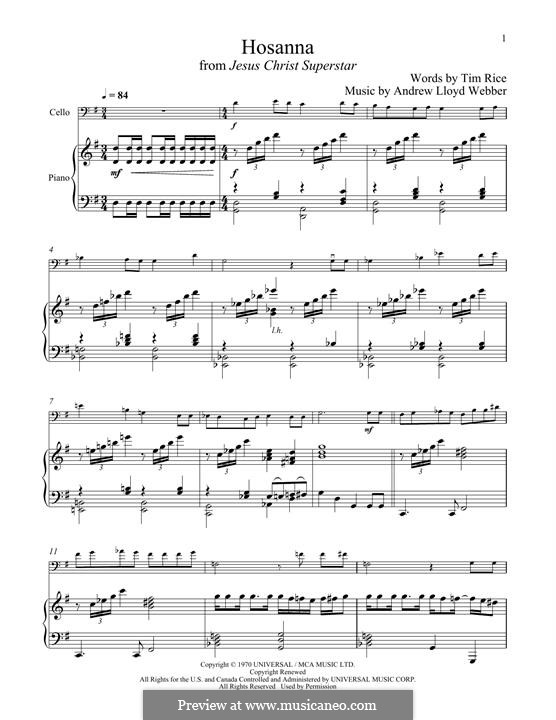 Hosanna (from Jesus Christ Superstar): For cello and piano by Andrew Lloyd Webber