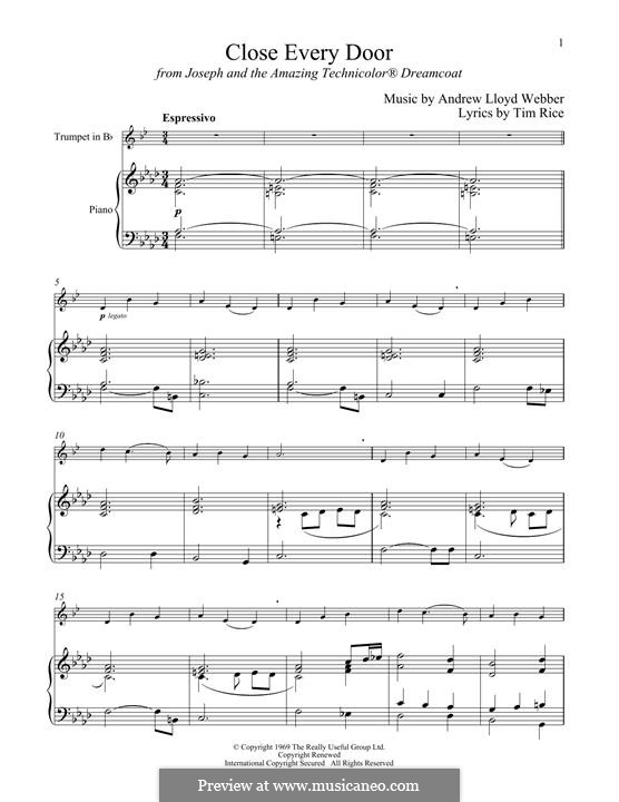 Close Every Door: For trumpet and piano by Andrew Lloyd Webber