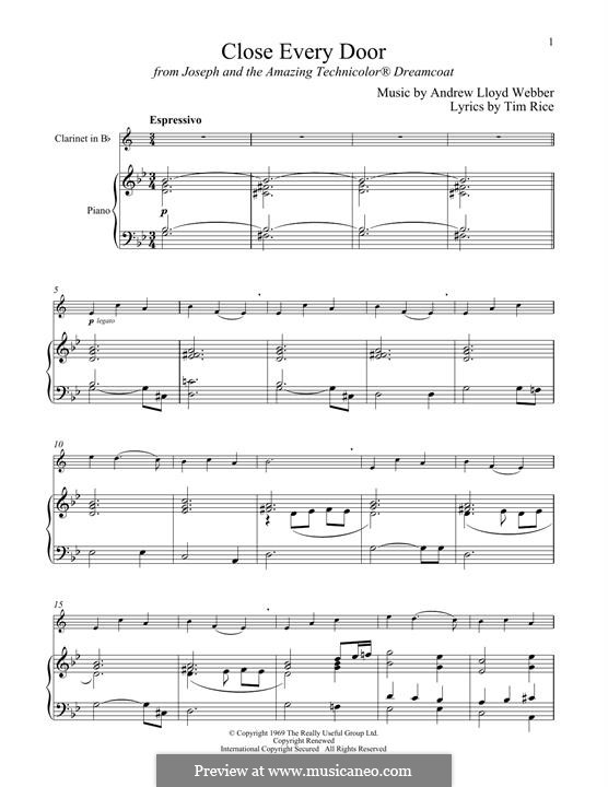 Close Every Door: For clarinet and piano by Andrew Lloyd Webber