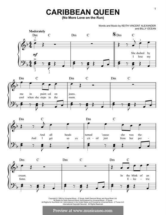 Caribbean Queen (No More Love on the Run): For piano by Keith Vincent Alexander