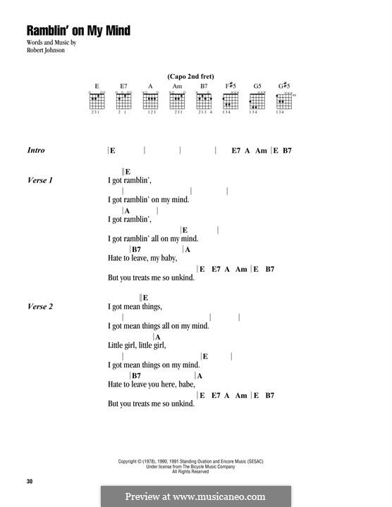 Ramblin' on My Mind (Eric Clapton): For guitar with tab by Robert Leroy Johnson