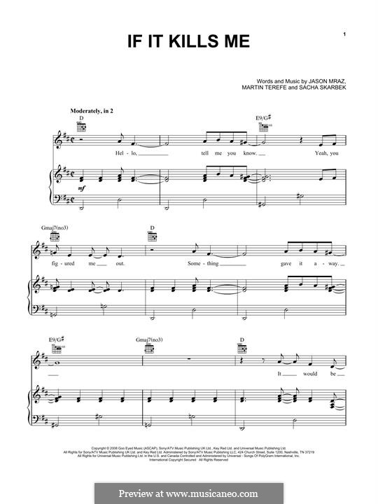 If It Kills Me: For voice and piano (or guitar) by Martin Terefe, Sacha Skarbek