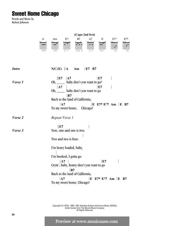 Sweet Home Chicago (Eric Clapton): For guitar by Robert Leroy Johnson