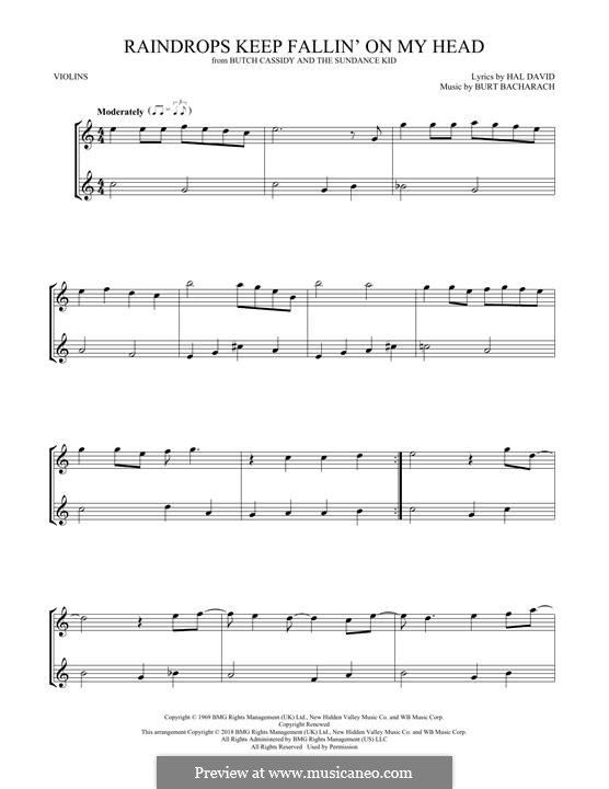 Raindrops Keep Fallin On My Head From Butch Cassidy And The Sundance Kid By B Bacharach On Musicaneo Raindrops Keep Fallin On My Head From Butch Cassidy And The Sundance Kid By B Bacharach On Musicaneo