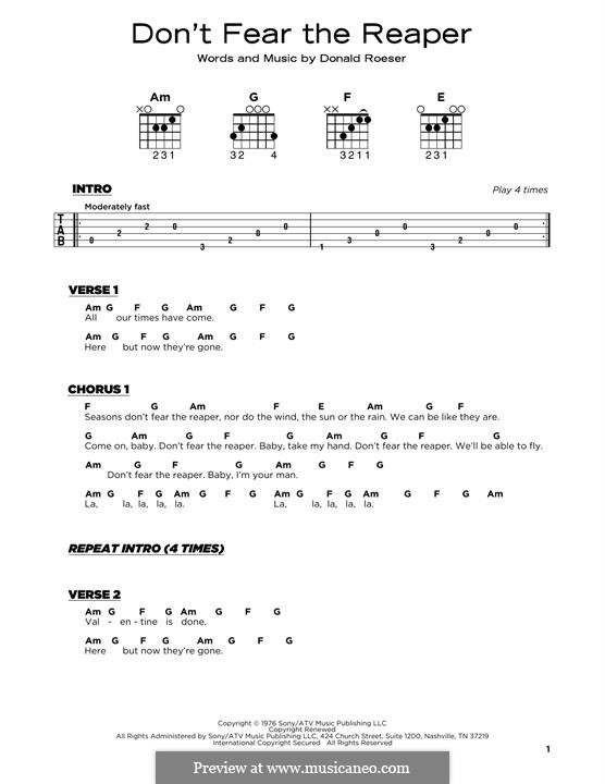 Don't Fear The Reaper (Blue Oyster Cult): For guitar by Donald Roeser