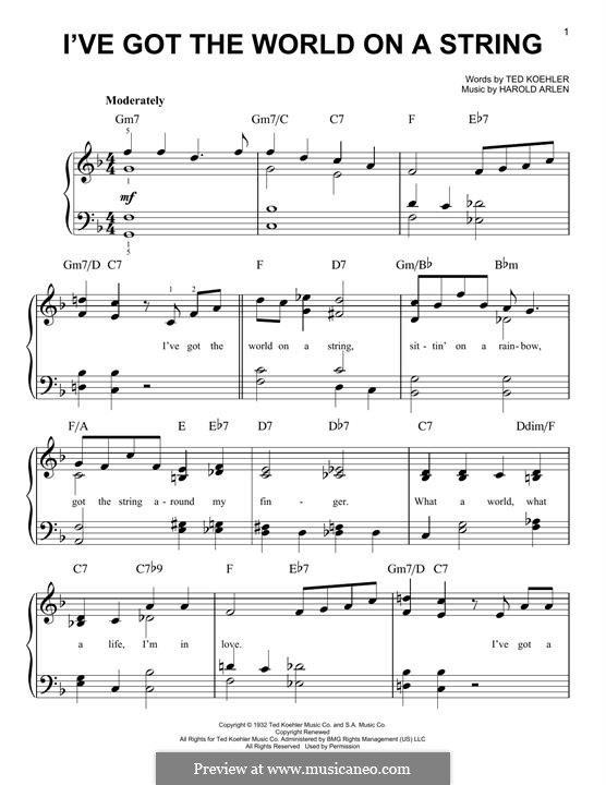 I've Got the World on a String: For piano by Harold Arlen