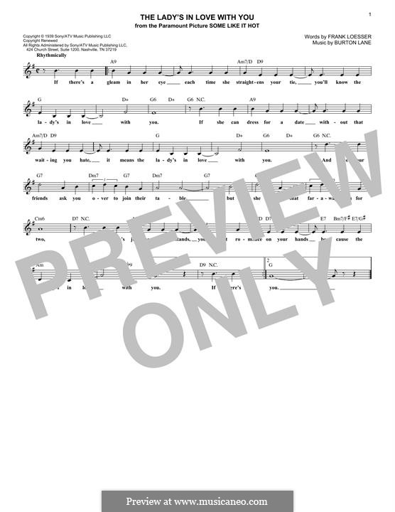 The Lady's in Love with You: For keyboard by Burton Lane