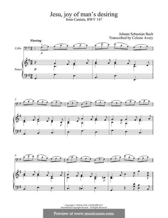 Jesu, Joy of Man's Desiring (Printable Scores): For cello and piano by Johann Sebastian Bach