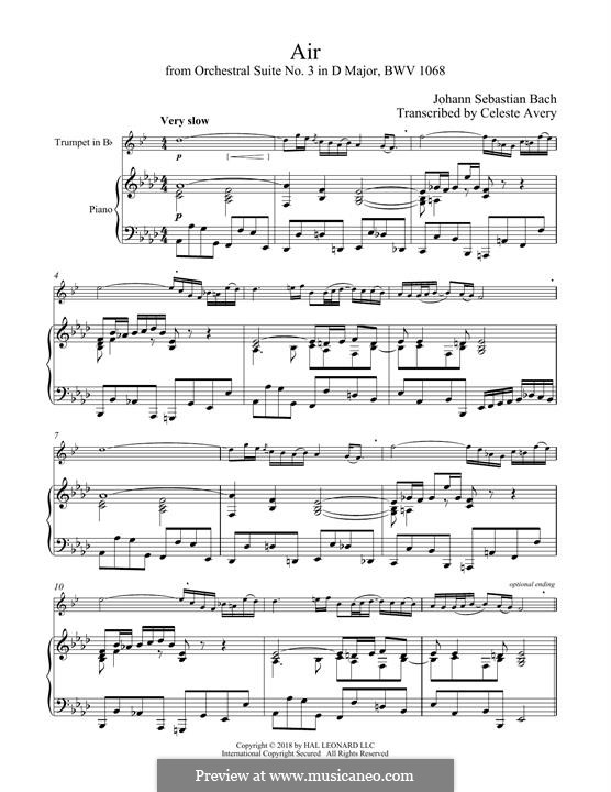 Aria (Printable Scores): Version for trumpet and piano by Johann Sebastian Bach