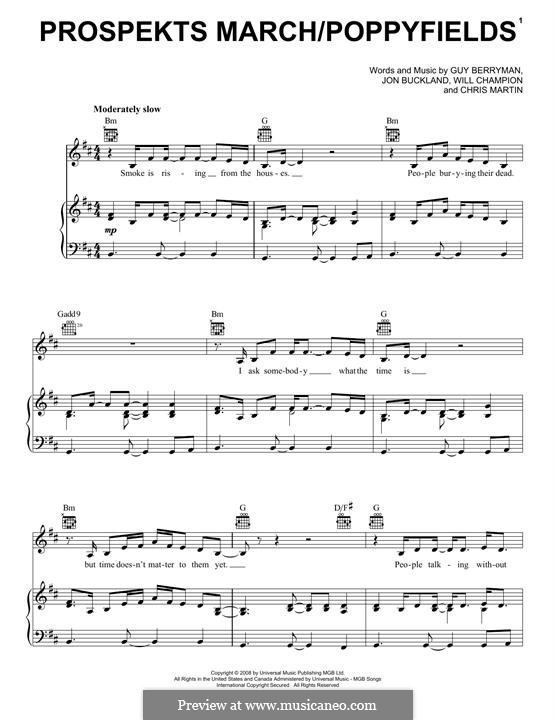 Prospekt's March/Poppyfields (Coldplay): For voice and piano (or guitar) by Chris Martin, Guy Berryman, Jonny Buckland, Will Champion