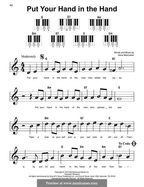 Put Your Hand in the Hand (Ocean): For easy piano by Gene MacLellan