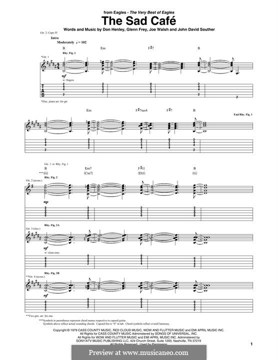 Sad Cafe (The Eagles): For guitar by Don Henley, Glen Frey, John David Souther, Joe Walsh