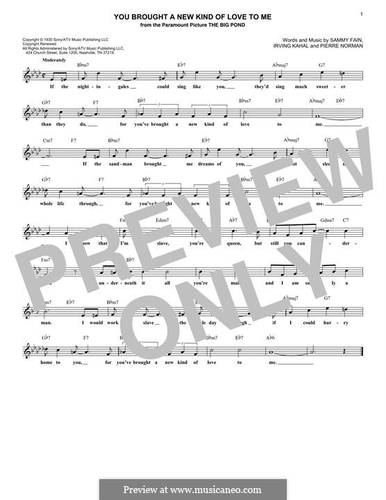 You Brought a New Kind of Love to Me (Frank Sinatra): For keyboard by Irving Kahal, Pierre Norman Connor, Sammy Fain