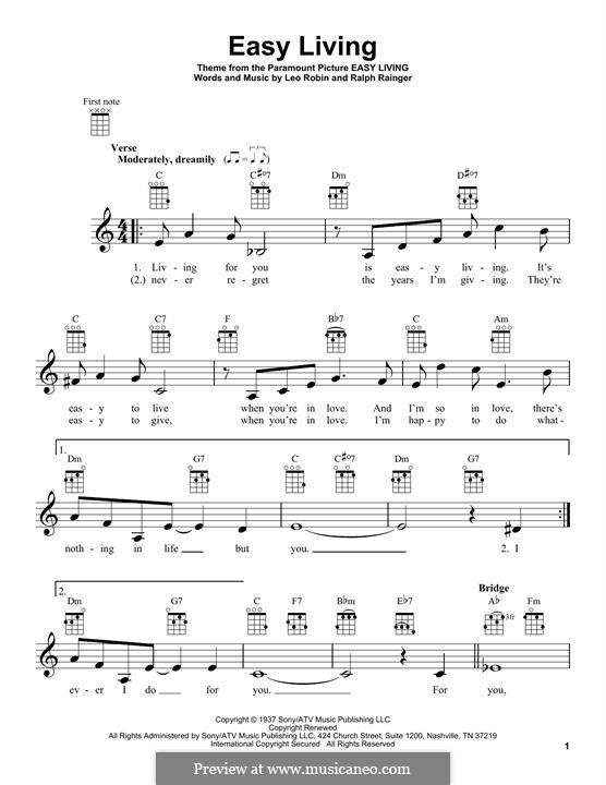 Easy Living (Billie Holiday): For ukulele by Leo Robin, Ralph Rainger
