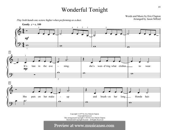 Wonderful Tonight: For piano by Eric Clapton