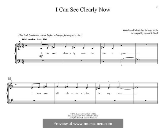 I Can See Clearly Now: For piano by Johnny Nash