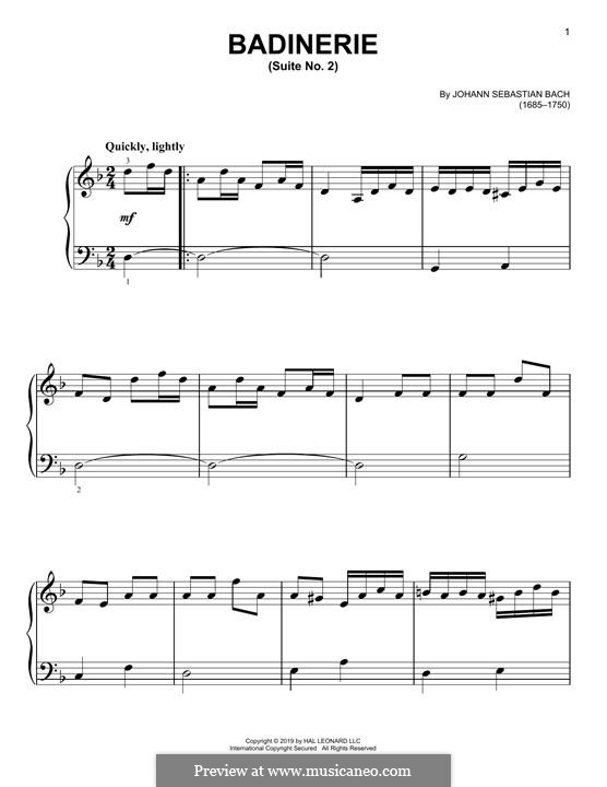 Badinerie: For piano by Johann Sebastian Bach