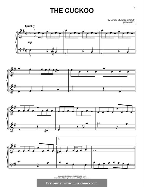 Le coucou (The Cuckoo): For piano by Louis Claude  Daquin