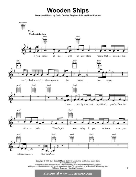 Wooden Ships (Crosby, Stills & Nash): For ukulele by David Crosby, Paul Kantner, Stephen Stills