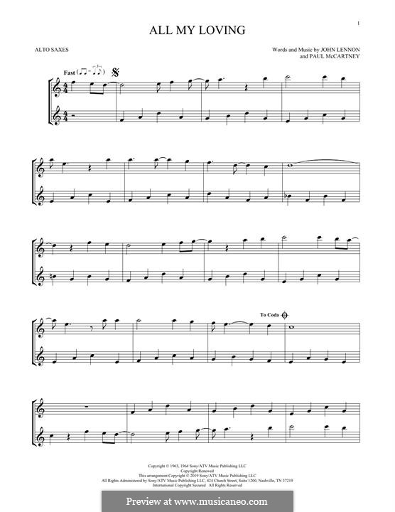 All My Loving (The Beatles): For two alto saxophone by John Lennon, Paul McCartney