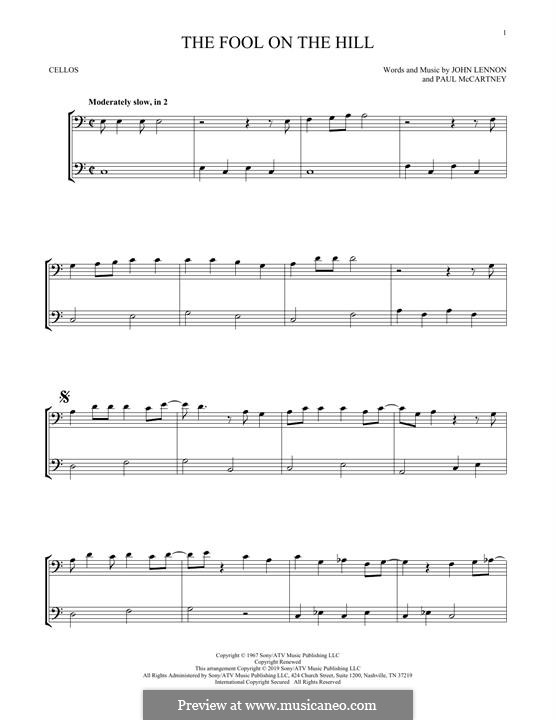 The Fool on the Hill (The Beatles): For two cellos by John Lennon, Paul McCartney