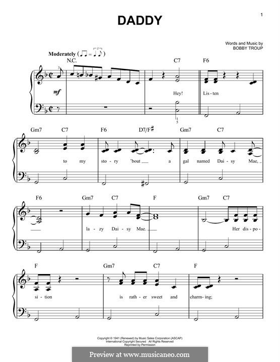 Daddy: For easy piano by Bobby Troup
