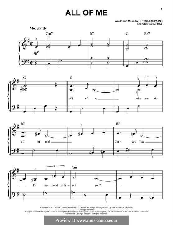 All of Me: For piano by Seymour Simons, Gerald Marks